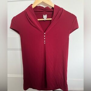 Tristan Red stretchy top with pearl and mock neck